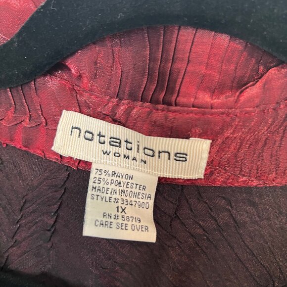 Notations Women Size 1X Burgundy Red Shimmer Holiday Long Sleeve Button Up Shirt - Picture 6 of 7